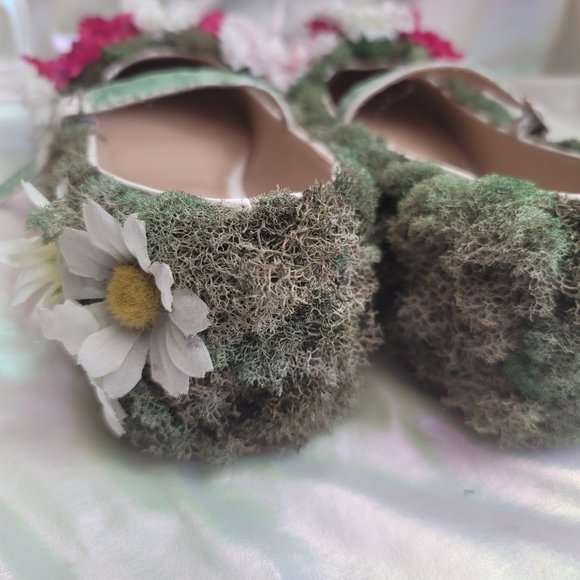 Custom One of a Kind Size 11 Topiary Moss and Flower Flat Mary Jane Shoes OOAK - Picture 6 of 11